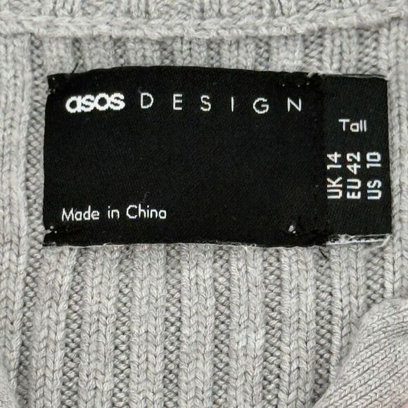 ASOS Design Gray Ribbed Half Zip Sweater Women’s 10 Tall Knit Pullover Preppy - Picture 7 of 9